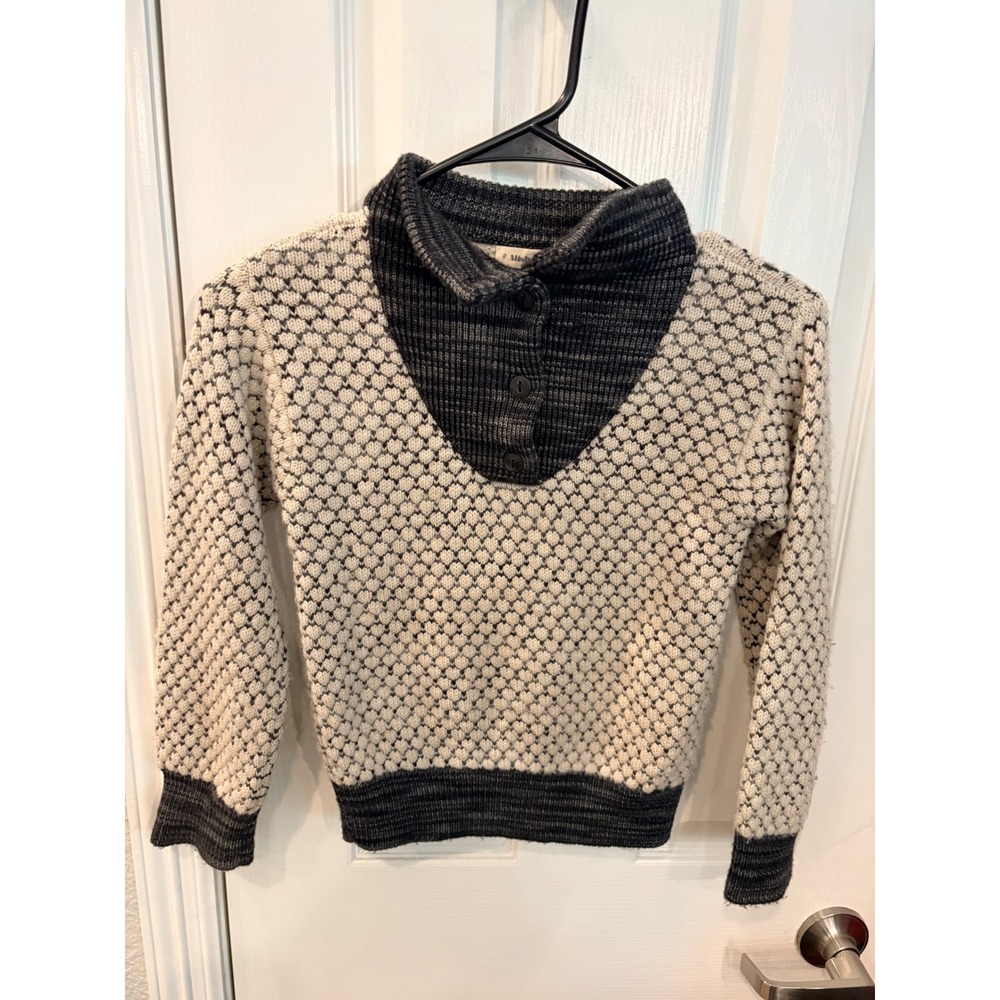 Misha & Puff Popcorn Sweater Cream Charcoal Merino Wool Knit Pullover 4y
